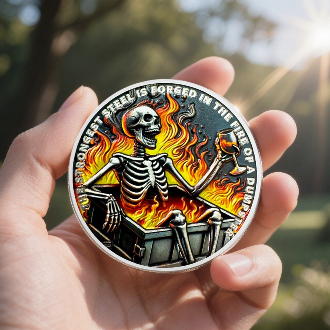 Personalized Dumpster Fire Skull Sobriety Coin mysite