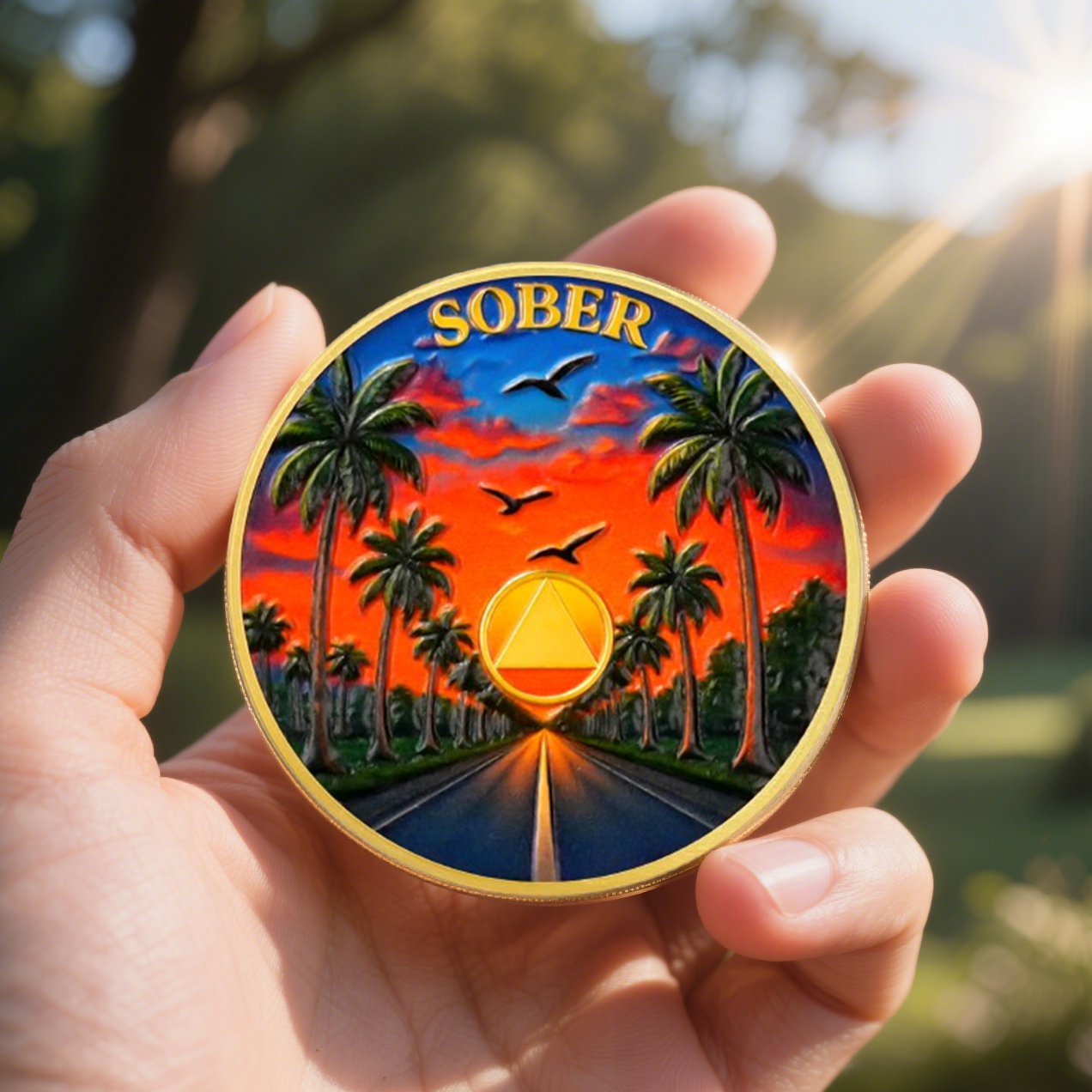 Personalized Sunset Road Sobriety Coin mysite