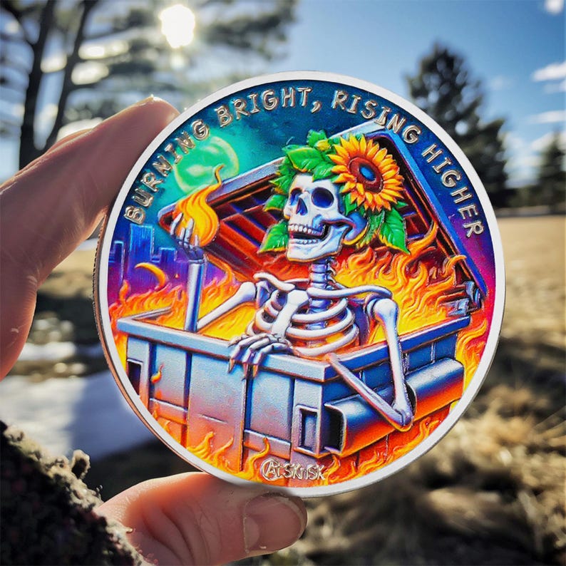 Personalized Reborn in Fire Sunflower Skeleton Sobriety Coin mysite