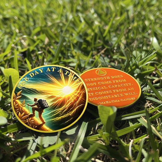 Original Hiking One Day at A Time Sobriety Coin mysite