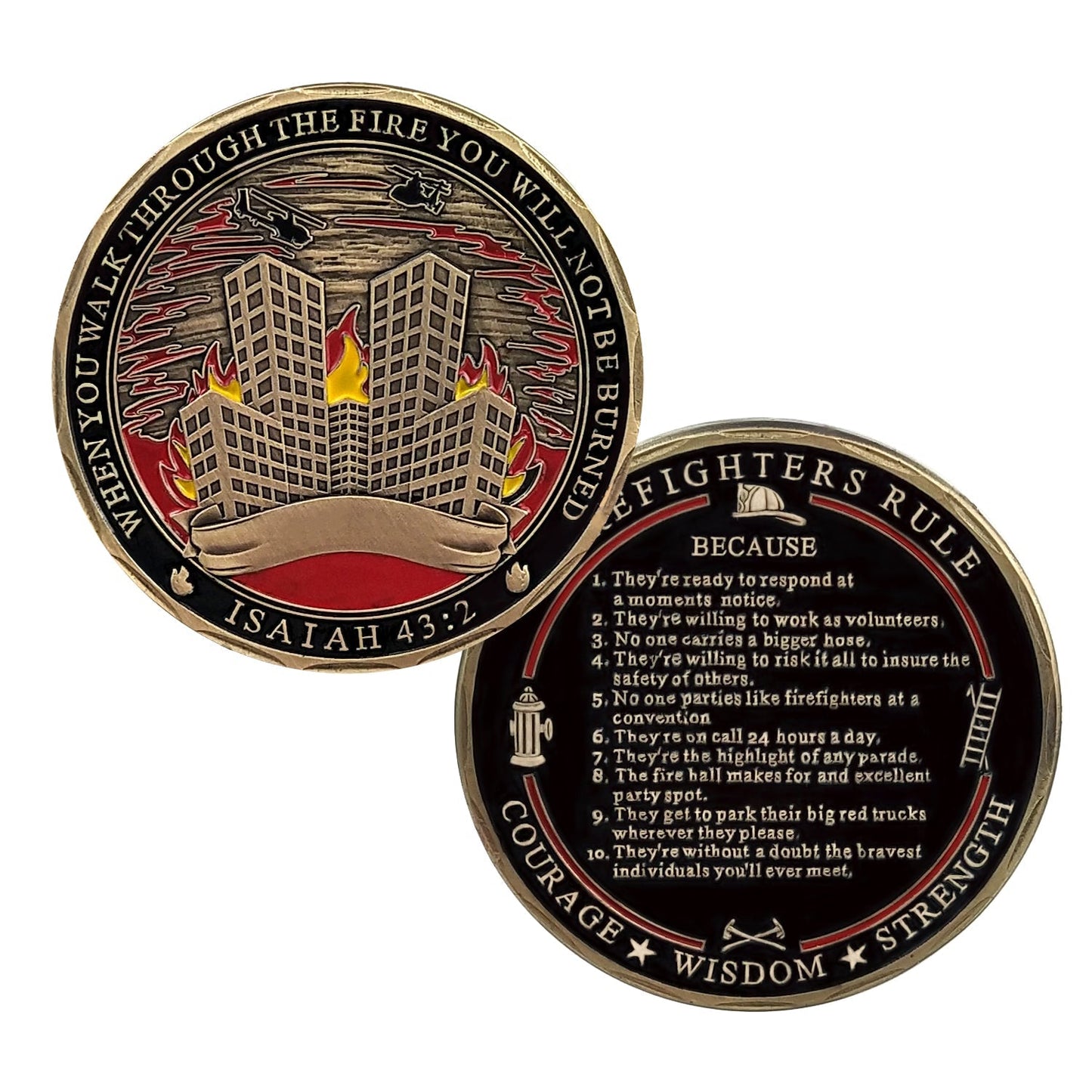 Firefighters Rule Challenge Coin ISAIAH 43:2 Firemans Medallion mysite