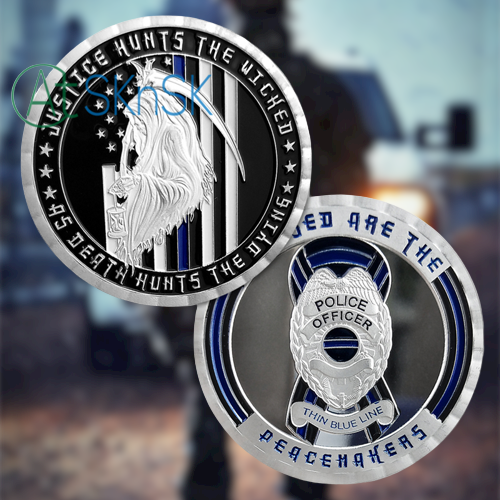 US Police Thin Blue Line Justice Death Challenge Coin mysite