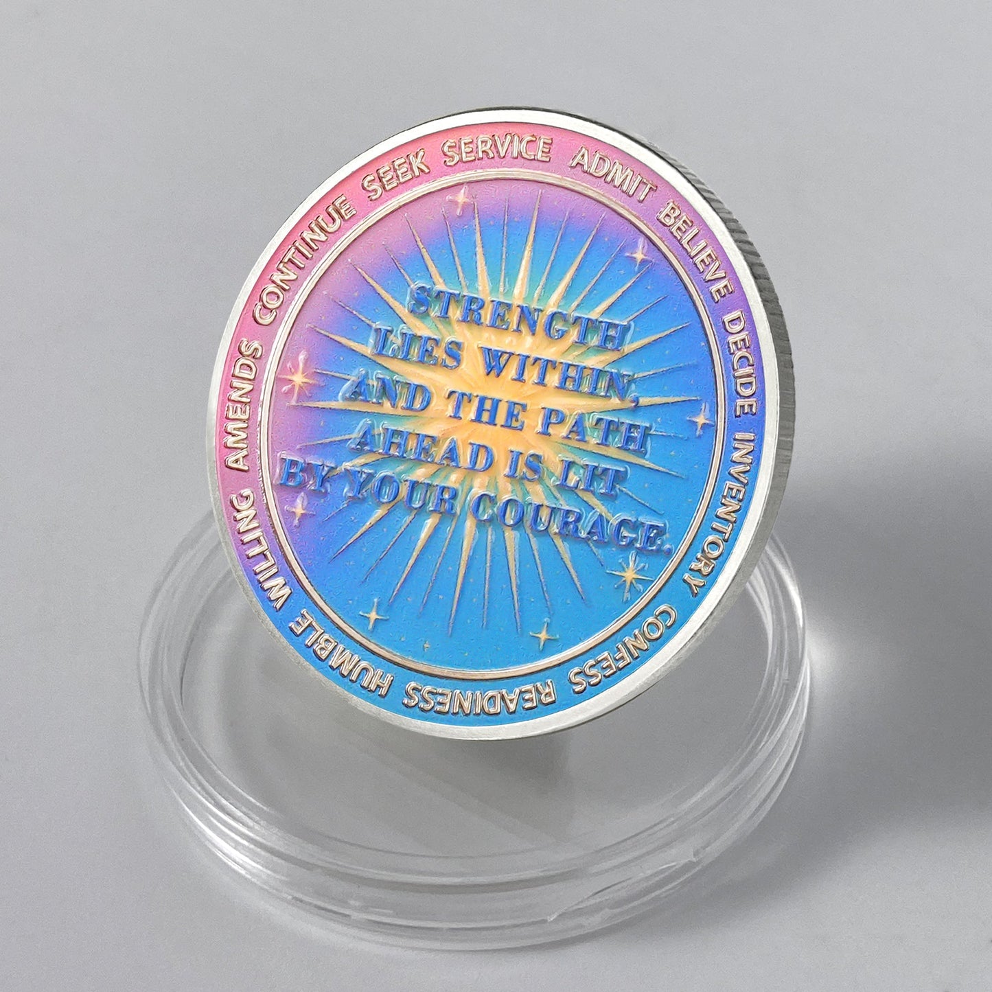 Personalize Purple Shell Pearl Sobriety Coins mysite