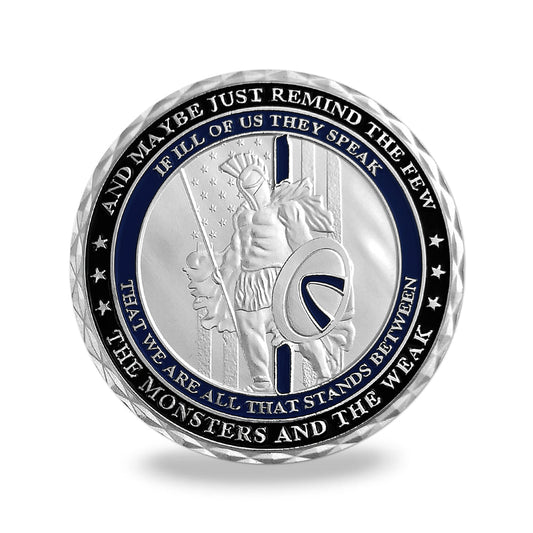 Warrior With Spear and Shield Challenge Coin Thin Blue Line Police Officers Gift Coin mysite