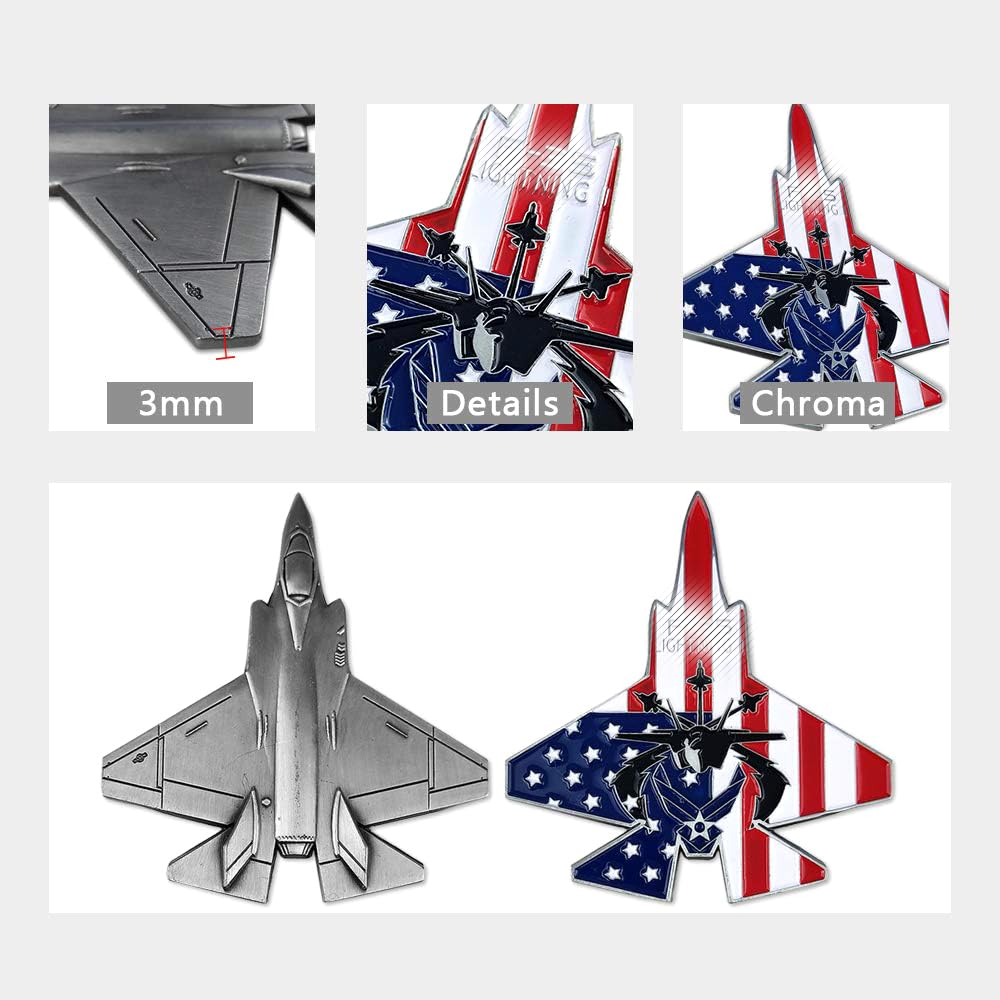 US Air Force Challenge Coin Colorized F-35 Lightning II Fighter Jet Military Coin for Airman ASmileIndeep