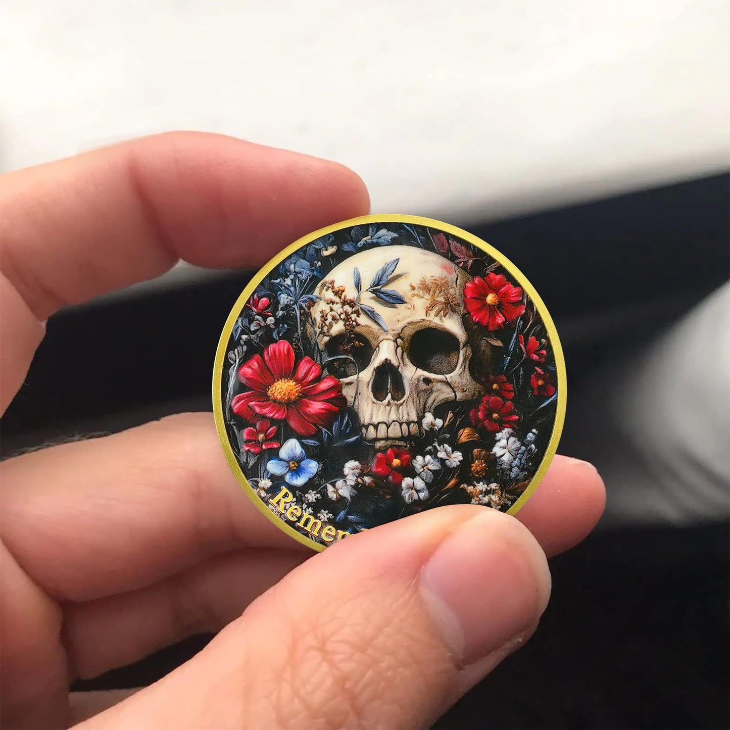 Remember Death with Flowers and Butterfly Memento Mori Skull Coin mysite