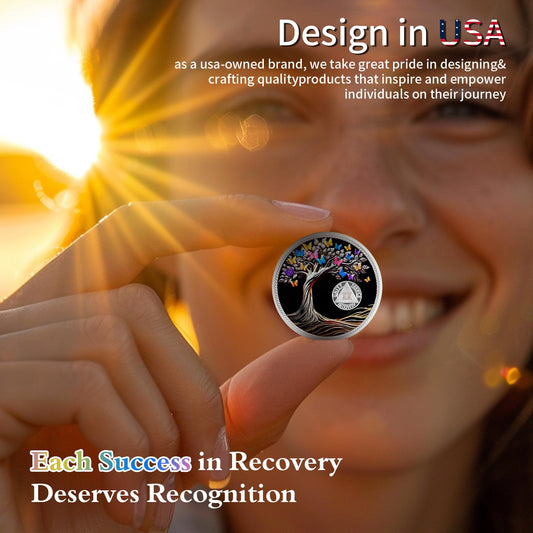 Personalized Delicate Recovery Butterfly Tree of Life Sobriety Coin mysite