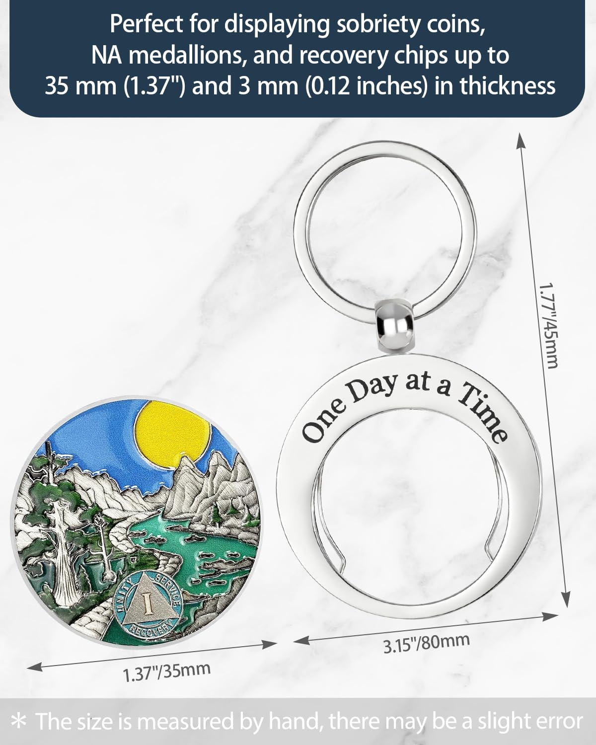 One Day At A Time Stainless Steels AA Coin Holder Keychain mysite