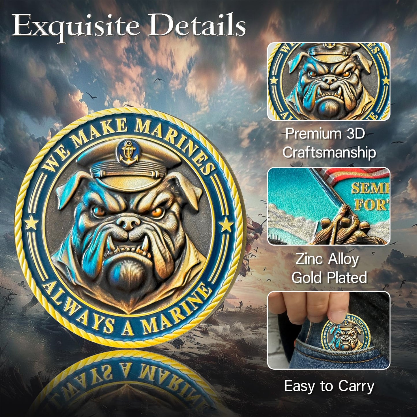 Bulldog Design US Marine Corps Graduation Token USMC Navy Veteran Challenge Coin mysite