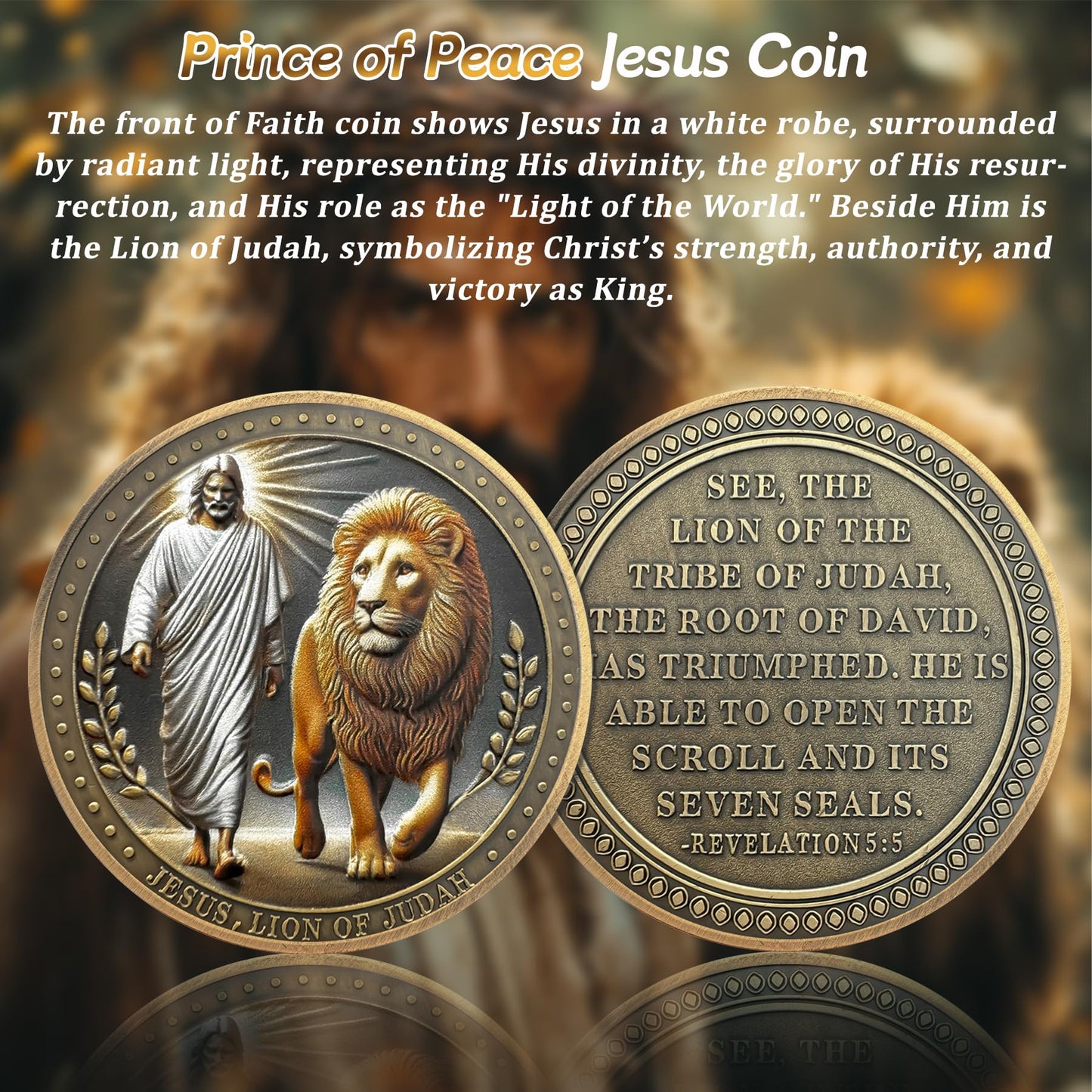 Prince of Peace Jesus Lion of Judah Revelation 5:5 Religious Challenge Coin mysite