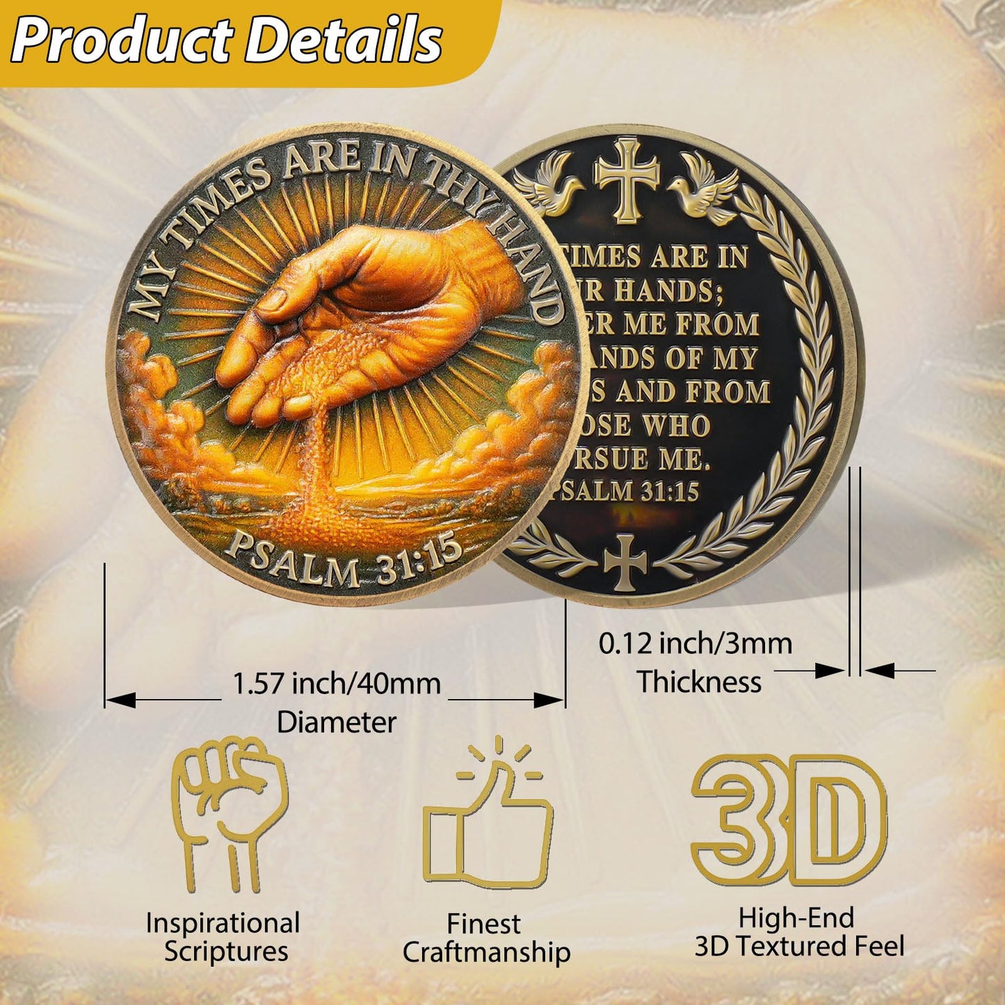 Time in God's Hands with Psalm 31:15 Tokenara Christian Challenge Coin mysite