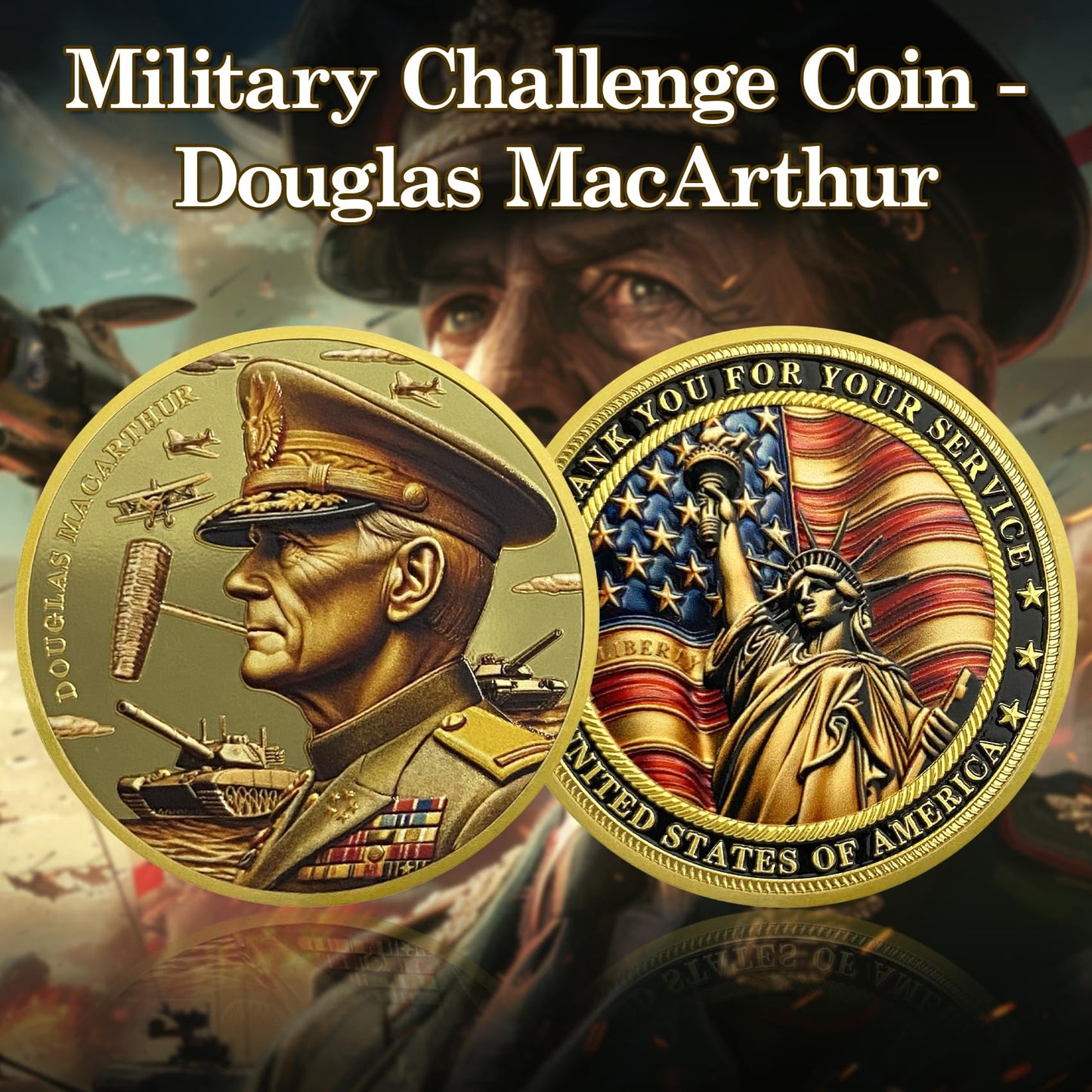 Thank You for Your Service Veteran Military Challenge Coins (Douglas MacArthur) mysite