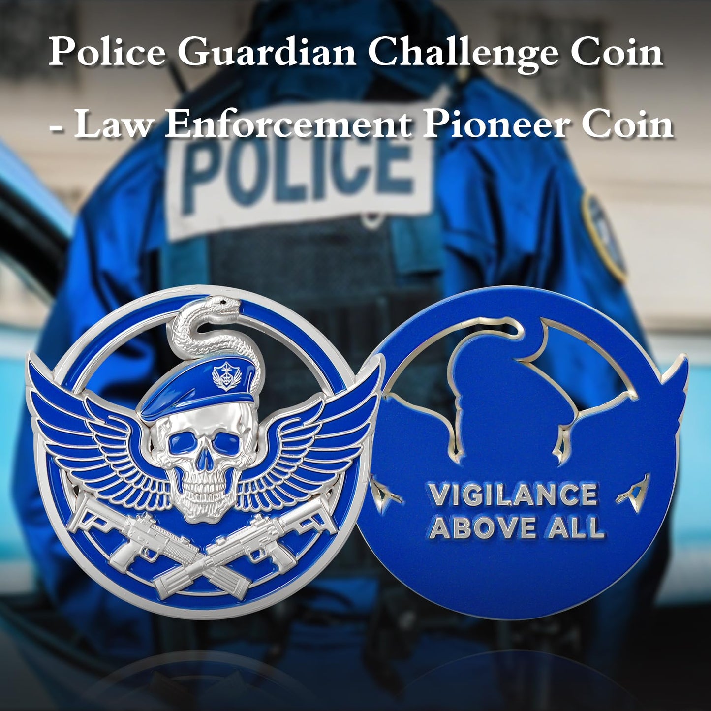 Wings of Vigilance Thin Blue Line Skull Police Challenge Coin mysite