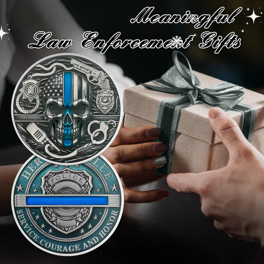 Thin Blue Line Skull Police Officers Prayer Coin mysite