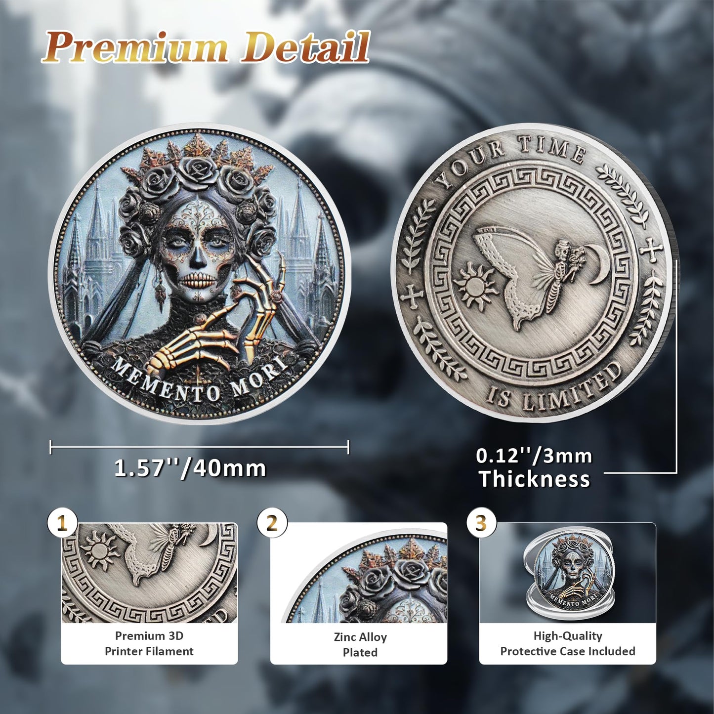 Skull Butterfly Stoic Gothic Queen Memento Mori Coin mysite
