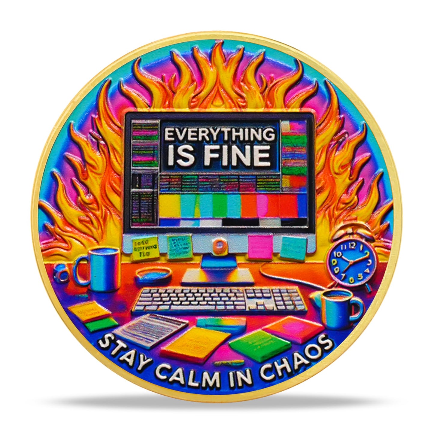 Stay Calm in Chaos Motivational Dumpster Fire Challenge Coin mysite