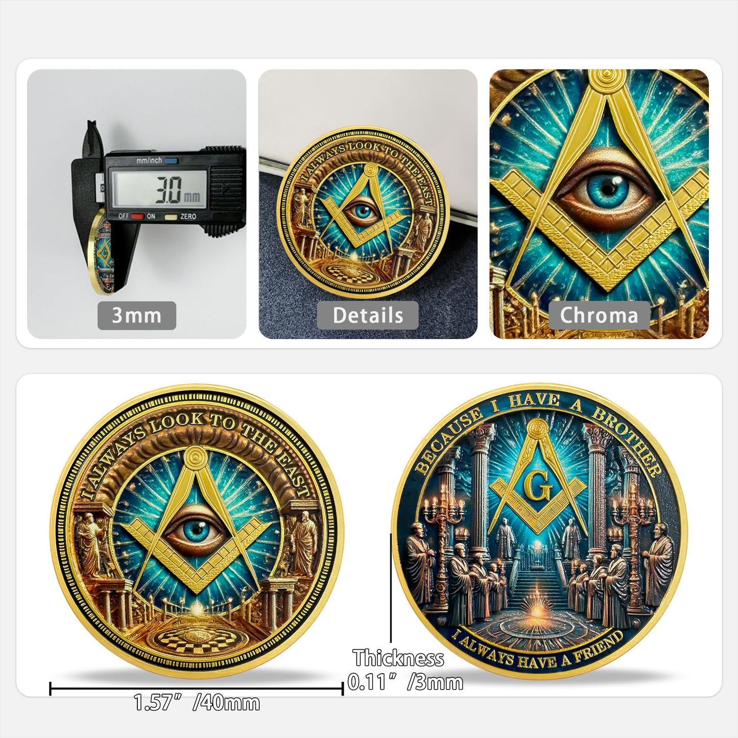 Gold & Blue Round Prayer Masonic Coins mysite
