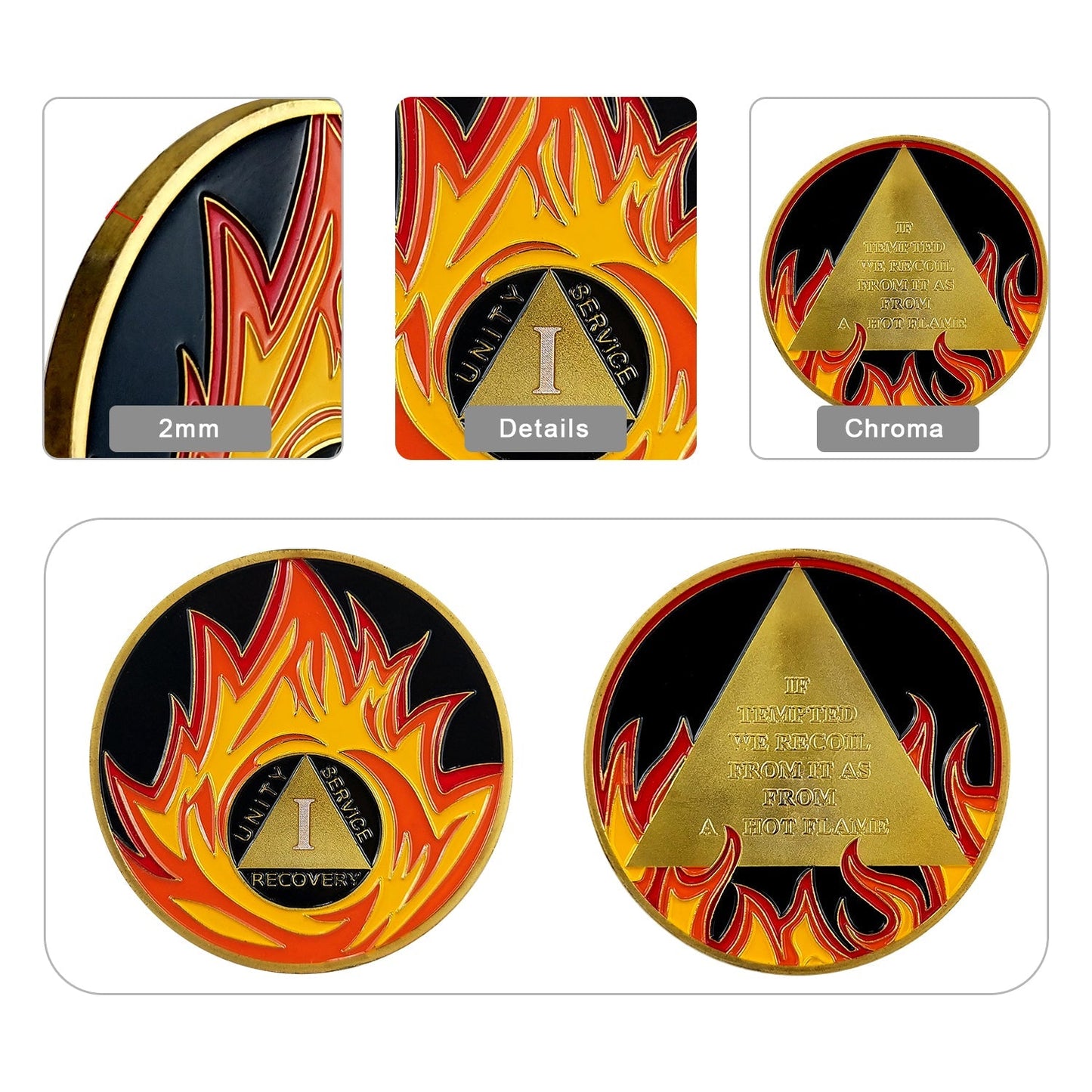 Flames Triangle 1 to 3 Year Recovery Sobriety Coin AA Chip mysite
