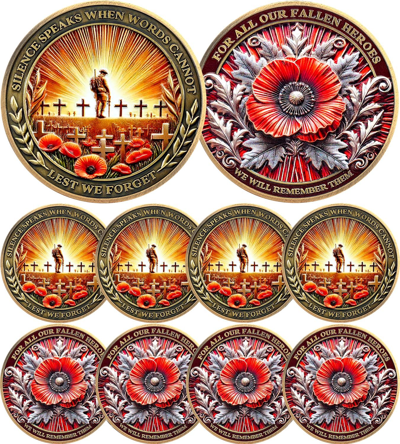 Memorial Honoring Fallen Heroes with Poppy and Cross Veterans Challenge Coin mysite