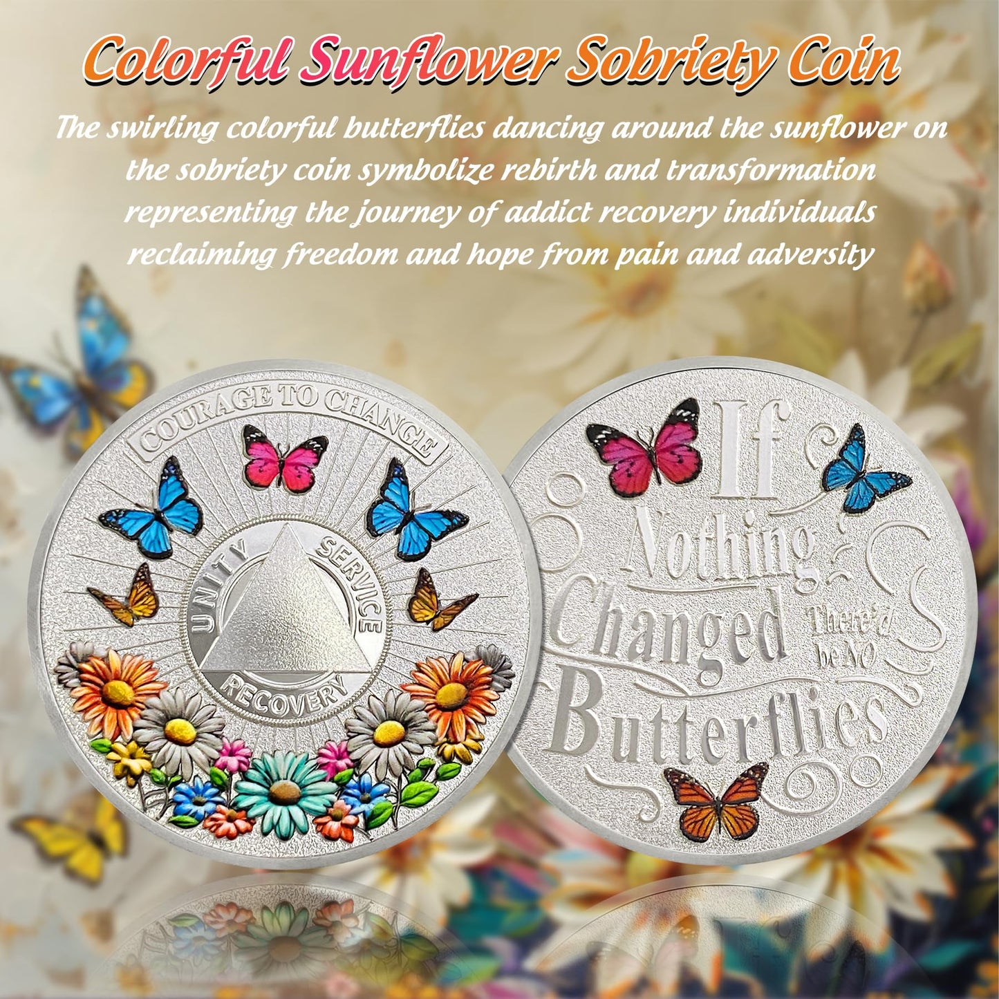 Personalized Recovery Colorful Sunflower Sobriety Coin mysite