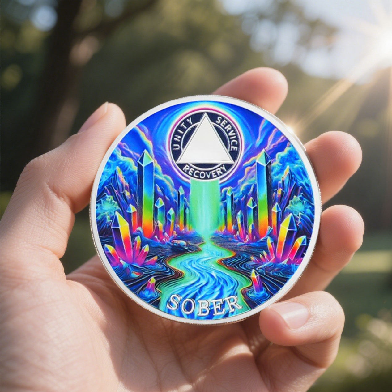 Personalized Colorful Crystal River Sobriety Coin mysite