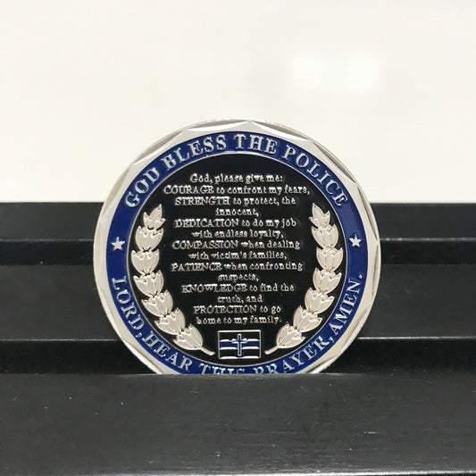 Police officer academy Challenge Coin A Thin Blue Line Guardian Angel Blessed Prayer Emblem Gift/gift for Him for father for husband DecoWoodo