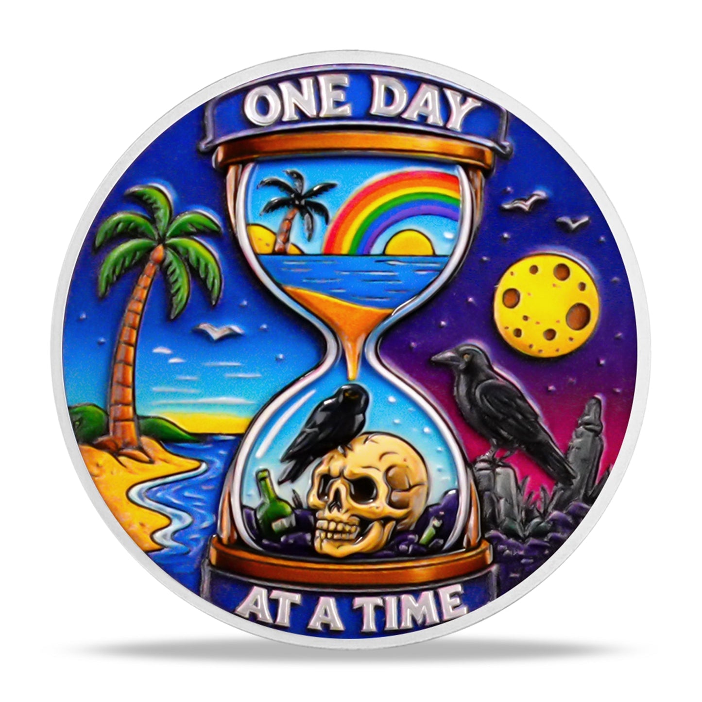 Sobriety Coin One Day at A Time Recovery Medallion with 12-Step Design mysite