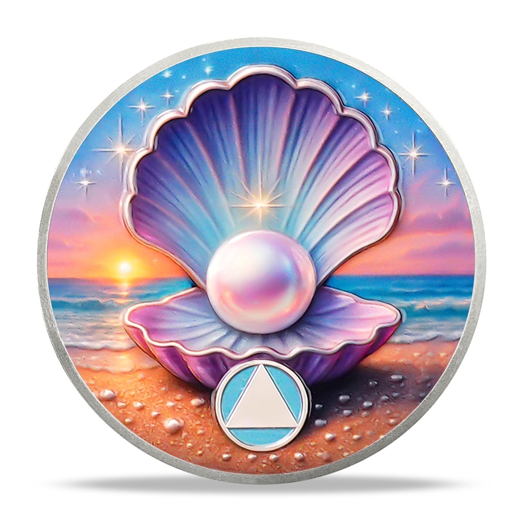 Personalize Purple Shell Pearl Sobriety Coins mysite