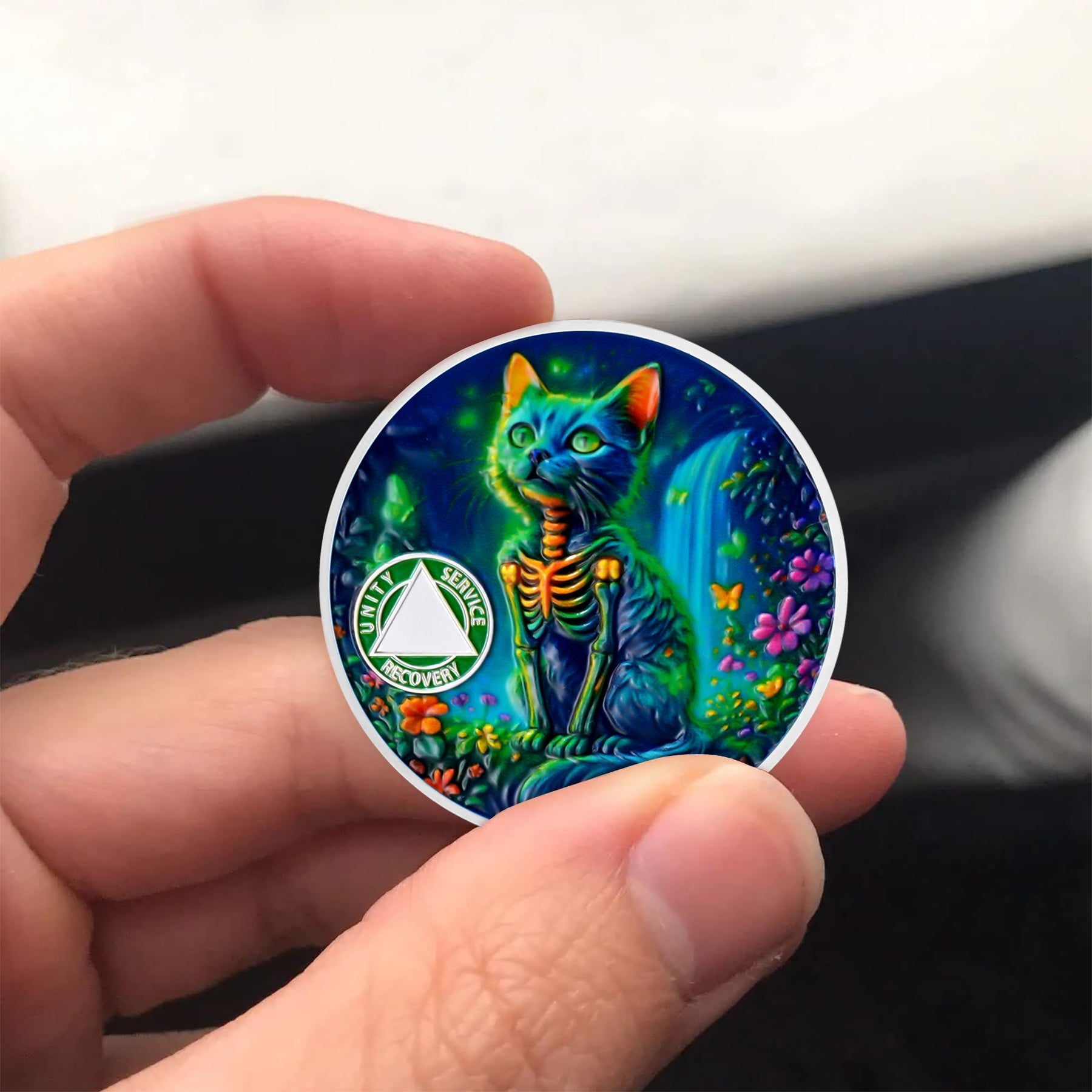 Personalized Glow Forest Cat Sobriety Coin mysite