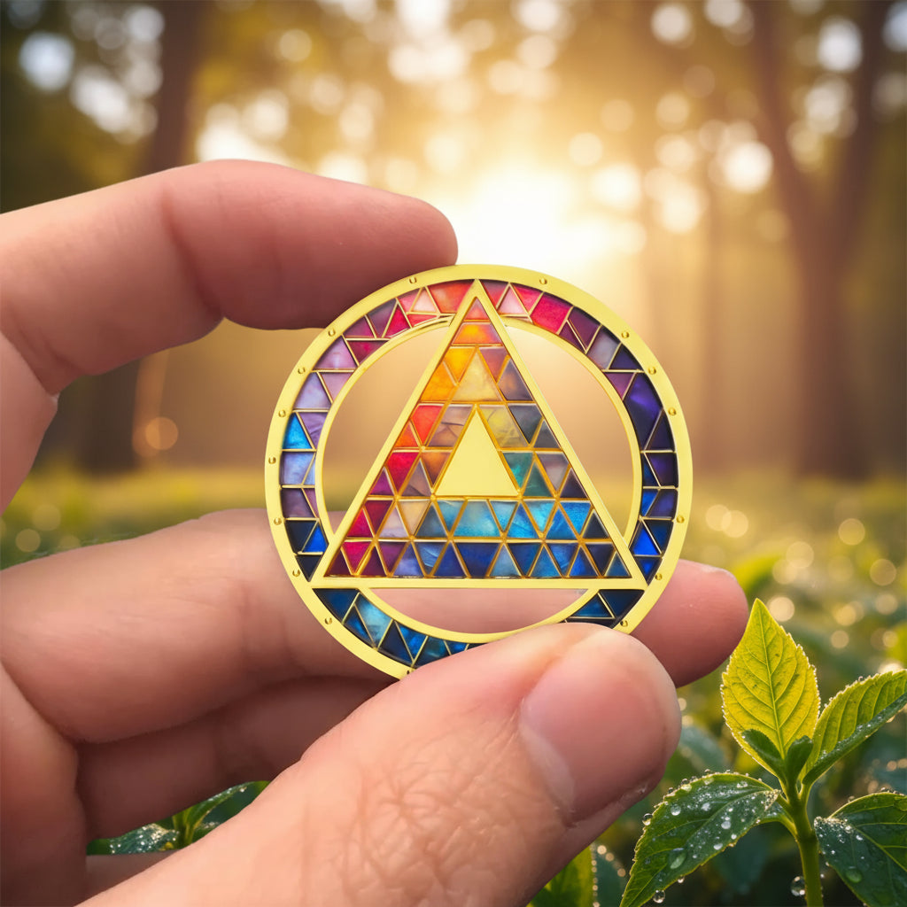 Personalized Hollowed-Out Iridescent Glass Rainbow Sobriety Coin mysite