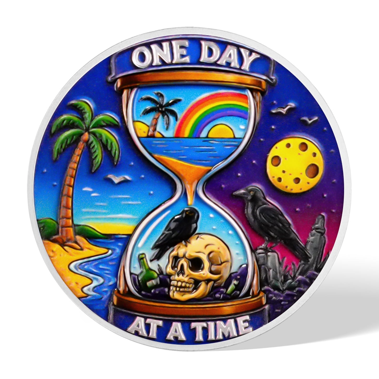 Sobriety Coin One Day at A Time Recovery Medallion with 12-Step Design mysite