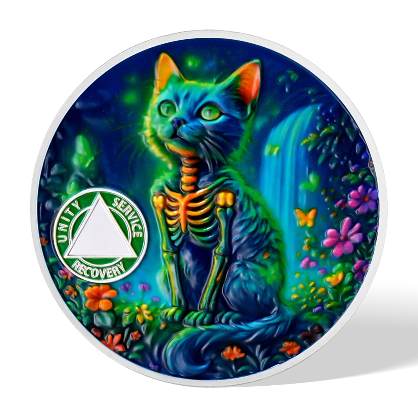 Personalized Glow Forest Cat Sobriety Coin mysite