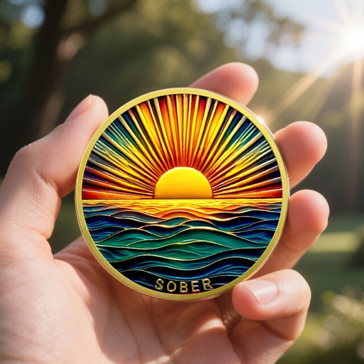 Colourful Sea Gold Sunrise Sobriety Coin mysite