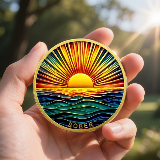 Colourful Sea Gold Sunrise Sobriety Coin mysite