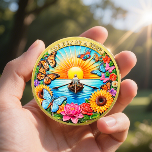 Flower Butterfly and Rising Sun Sobriety Coin mysite