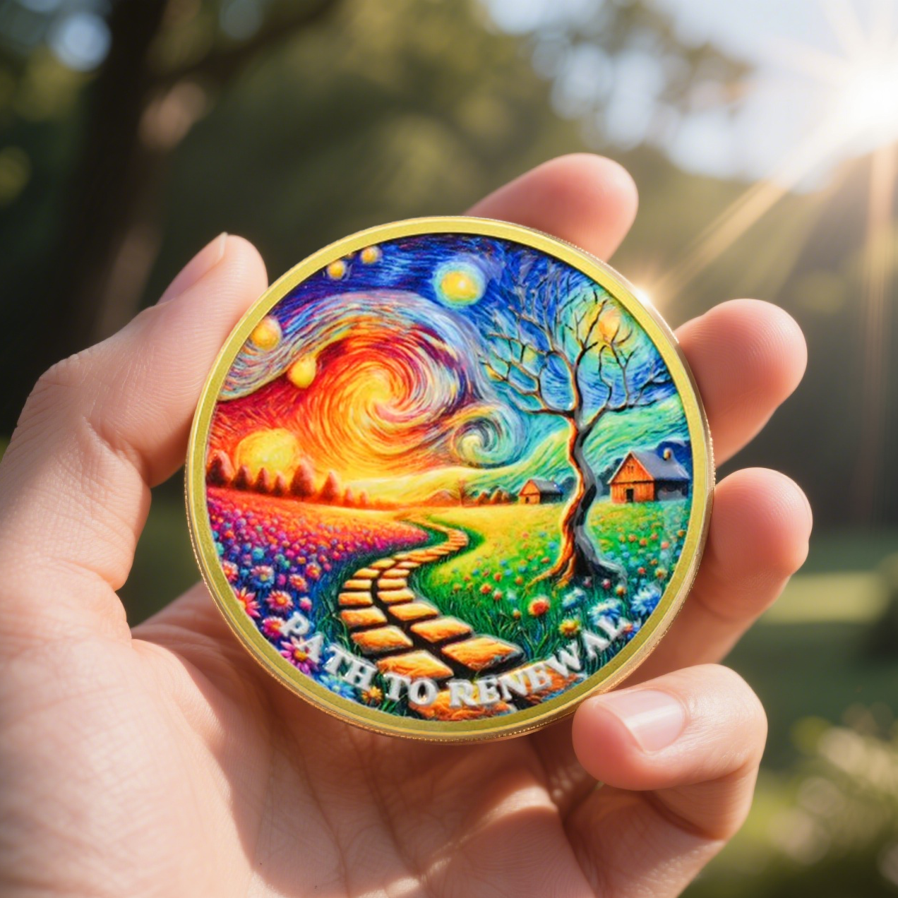 Starry Night Road Path to Renewal Sobriety Coin mysite