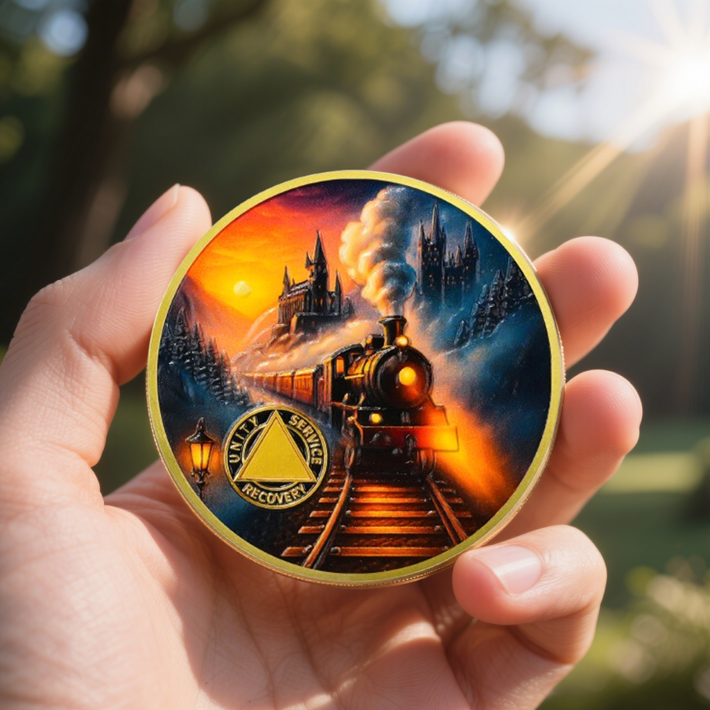Personalized Embracing Transformation and Awakening Steam Train Sobriety Coin mysite