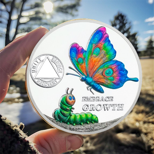 Personalized Cocoon to Butterfly Embrace Growth Sobriety Coin mysite