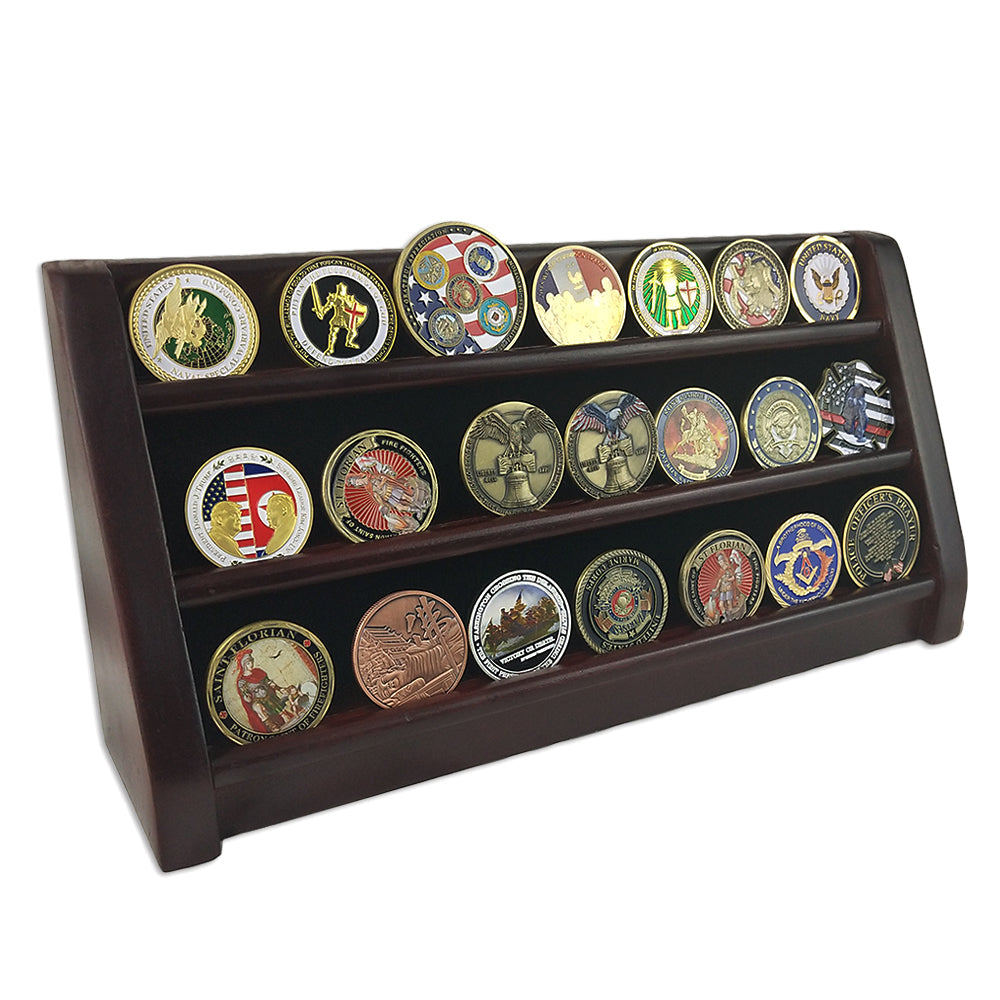 Wooden Challenge Coins Display Rack Deep Cherry Finish mysite