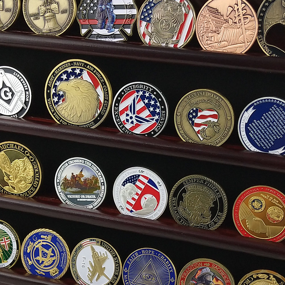 Wooden Challenge Coins Display Rack Deep Cherry Finish mysite