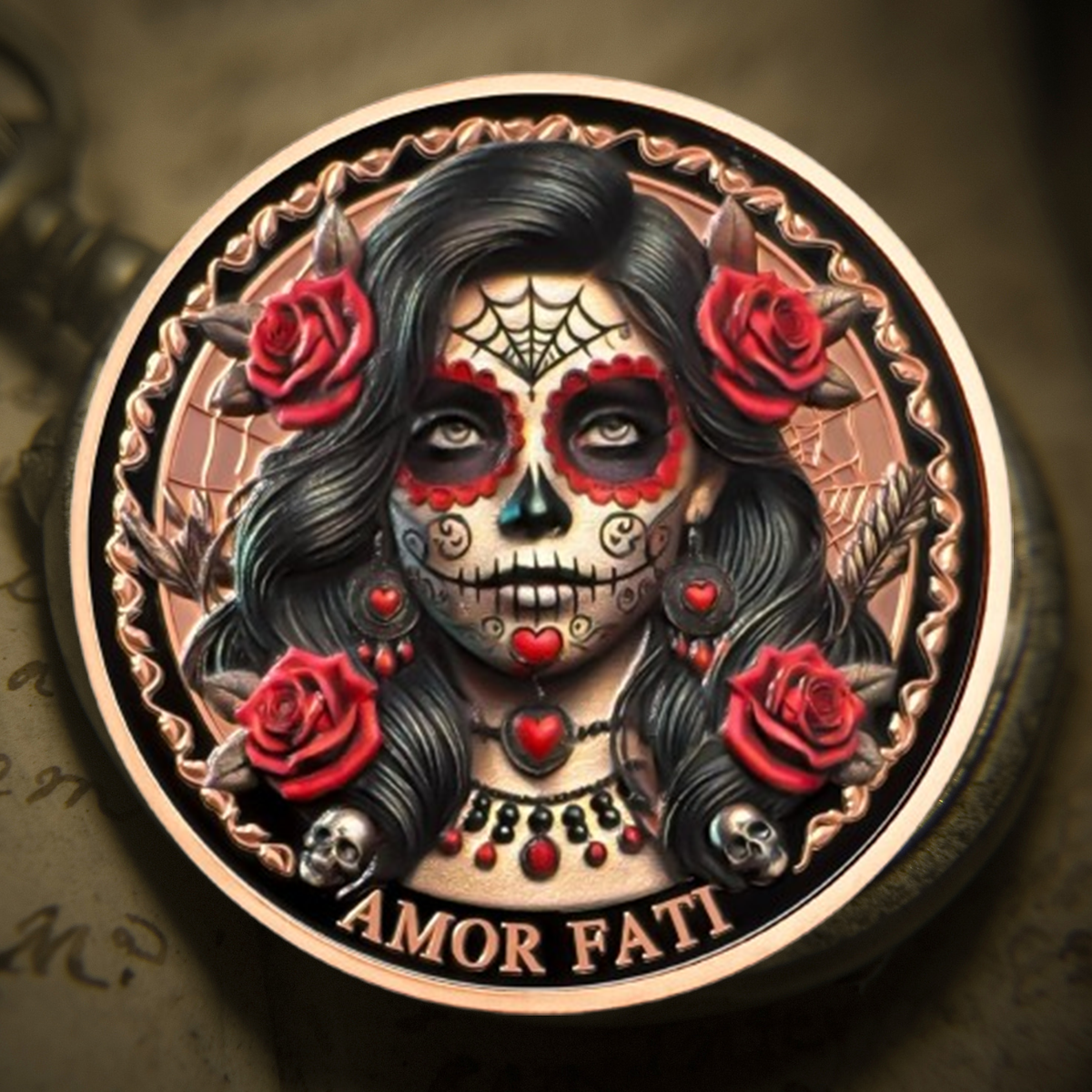 Amor Fati Day of The Dead Inspired Daily Stoic Reminder Memento Challenge Coin mysite