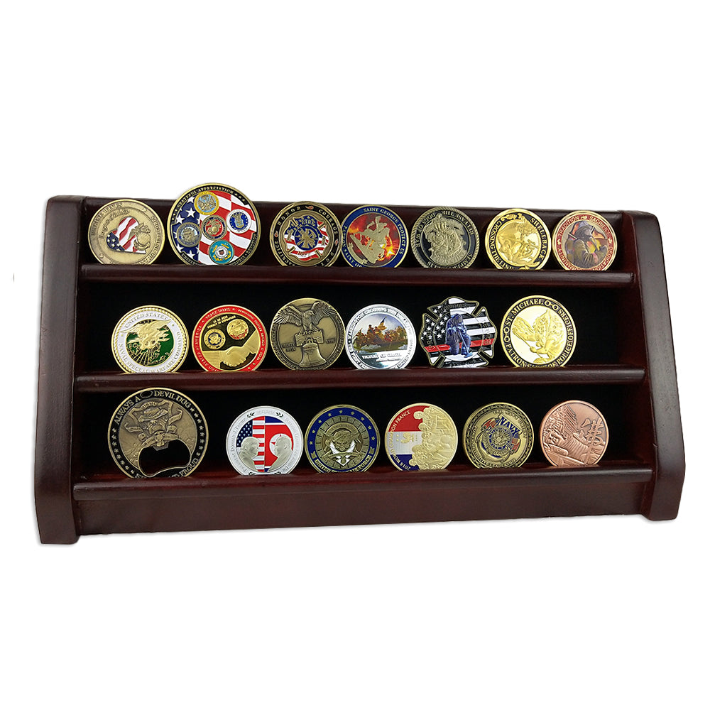 Wooden Challenge Coins Display Rack Deep Cherry Finish mysite