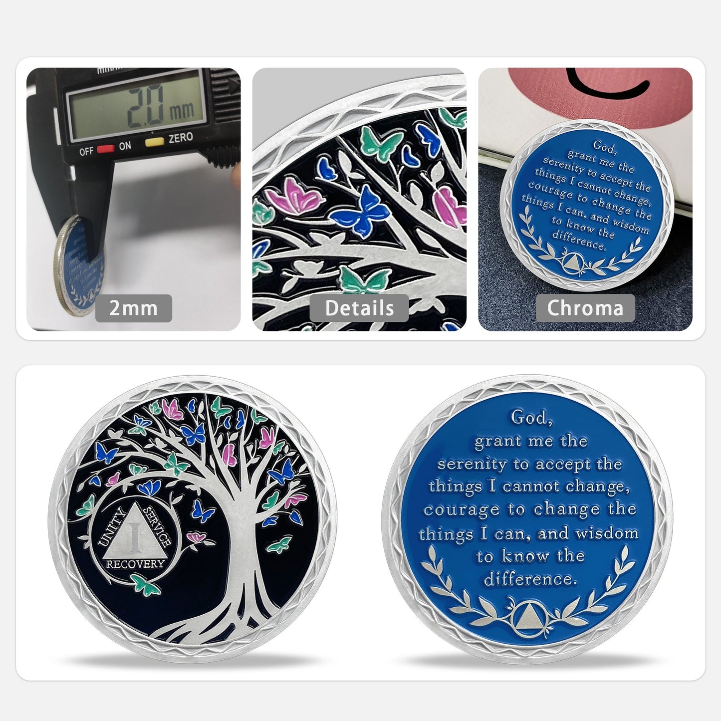 Personalized Butterfly Tree Recovery Sobriety Coin 3D Sliver AA Medallion Chip mysite