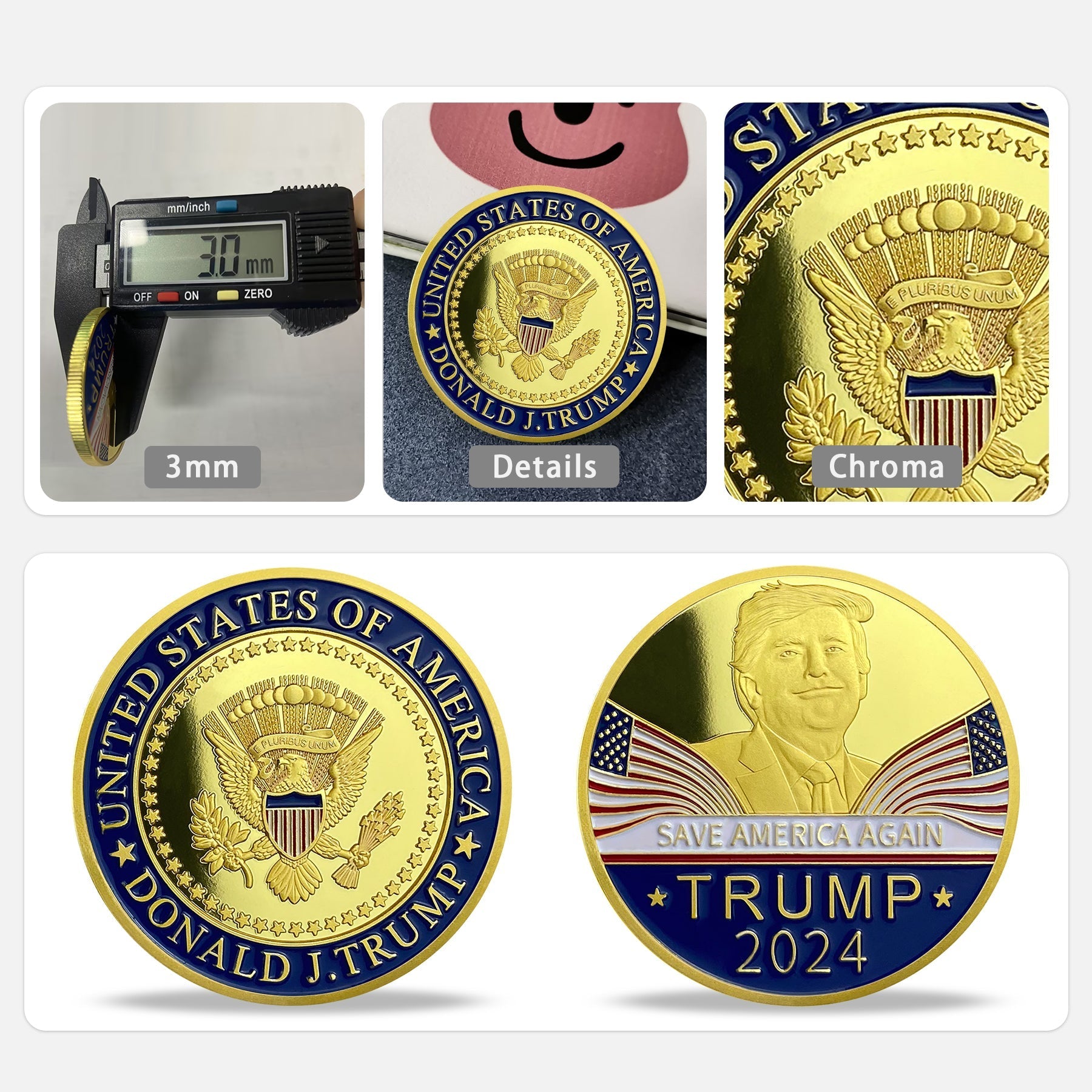 Trump 2024 The President Seal Challenge Coin 3D Gold Finish Collectible Gift Coin mysite