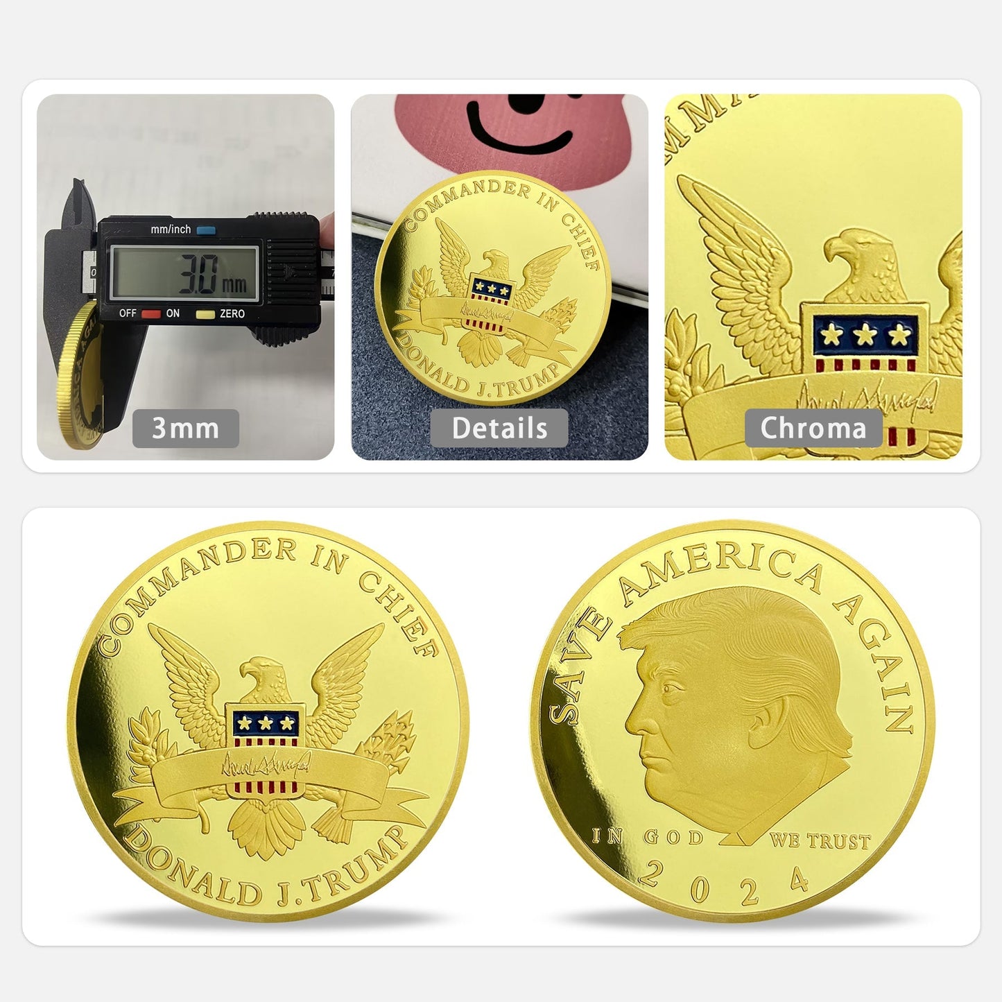 Trump 2024 Save America Again Challenge Coin 3D Gold Finish Collectible Gift Coin mysite