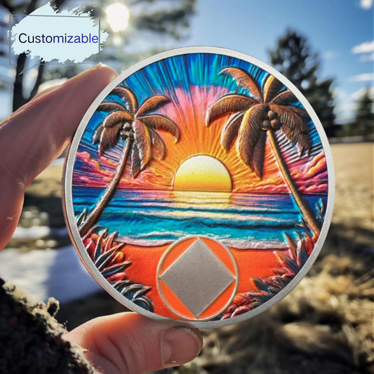 Personalized Beach Sunset Sobriety Coin mysite