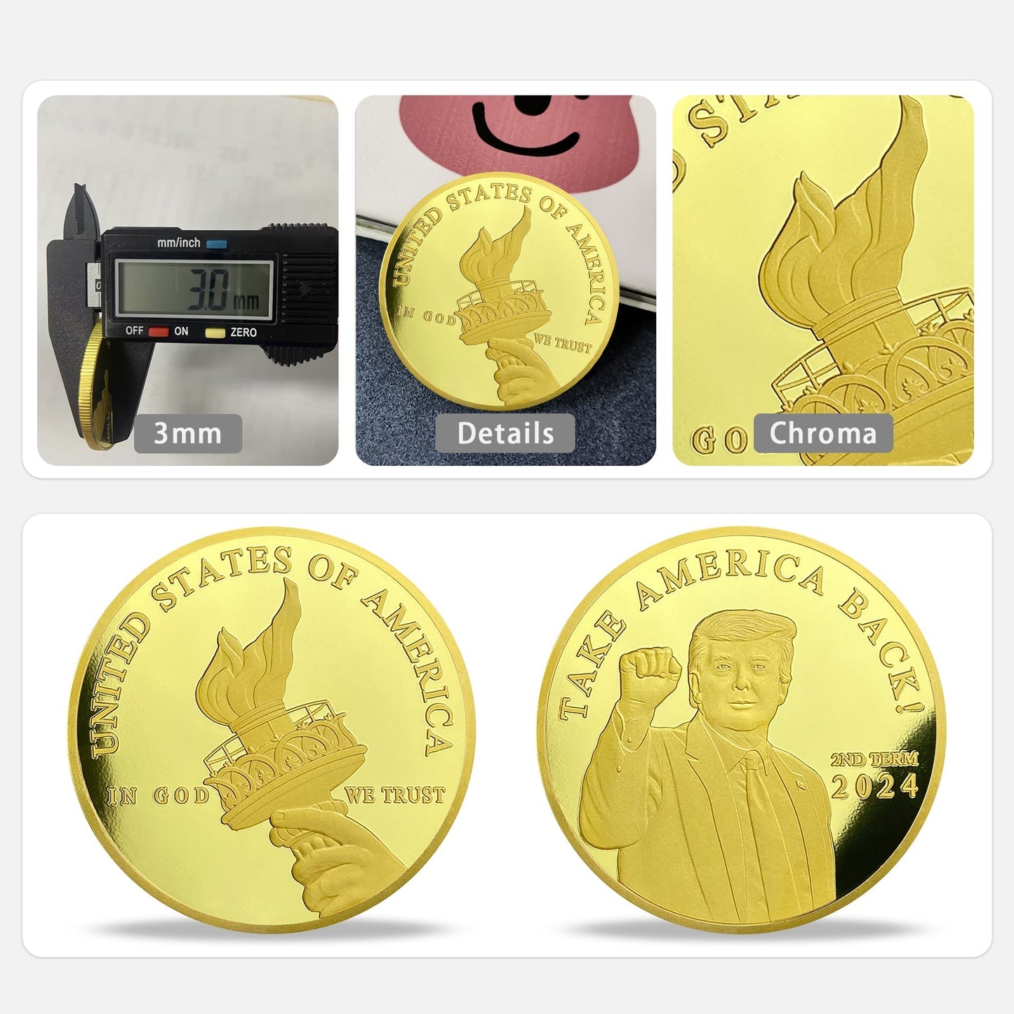 Trump 2024 Take America Back Challenge Coin 3D Gold Finish Collectible Gift Coin mysite