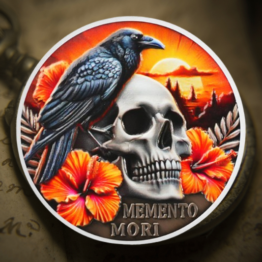 EDC Stoic Reminder Token Sunset & Floral Backgroind Inspiring Life & Death Stoicism Memento Mori Skull Challenge Coins mysite
