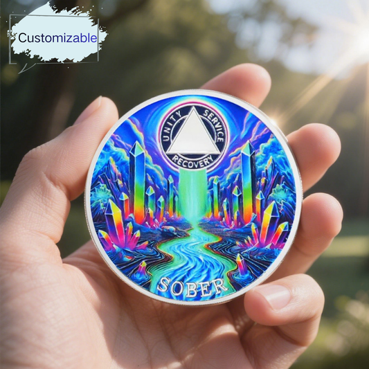 Personalized Colorful Crystal River Sobriety Coin mysite