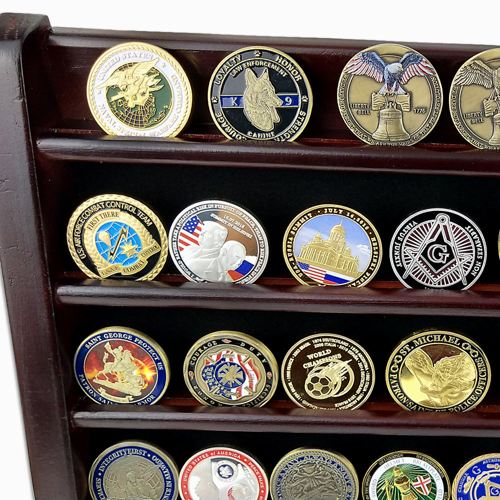 Wooden Challenge Coins Display Rack Deep Cherry Finish mysite